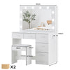 LED Vanity Table Set Dressing Table with 5 Drawers and Mirror Makeup Desk Stool