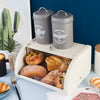 IRON BREAD BIN COUNTERTOP ROLL TOP LOAF BREAD BIN KITCHEN FOOD STORAGE BREAKFAST