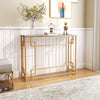 110 cm Console Table Narrow Entryway Table with Geometric Golden Frame-White & G