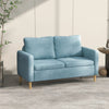 2 Seater Sofa Modern Fabric Couch with Wood Legs and 2 Pockets Blue