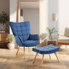 Fabric Armchair High Back Buttoned Upholstered Sofa Accent Chair with Foot Stool