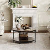 Round Wood Coffee Table 2-Tier Coffee Table with Storage Shelves