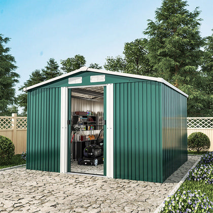 8x 8ft Shed Galvanized Metal Storage Garden Shed Bike Unit Tools Bicycle Store