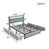 DOUBLE BED FRAME WITH LED LIGHTS, 4 DRAWERS, CHARGING STATION METAL PLATFORM BED