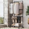 Black Metal Clothes Rail Rack Garment Stand Corner Open Wardrobe with Shelf