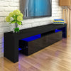 Modern 160cm TV Unit Stand Cabinet High Gloss Doors Sideboard LED Light Black