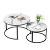 Coffee Table Set of 2 Nesting Accent Tables White Marble Top Stacking Side Desk