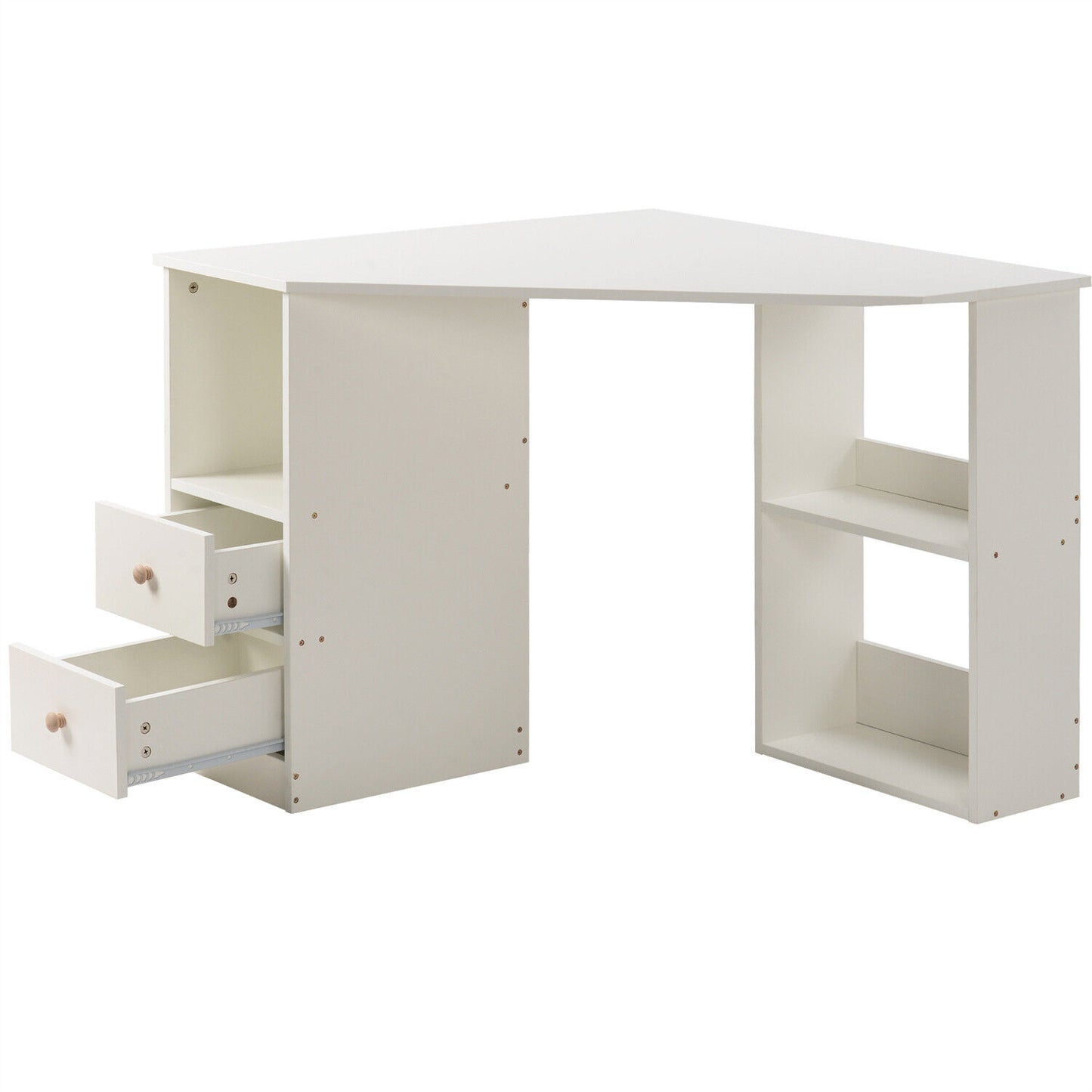 Corner Computer Desk with Storage Shelves Home Office Study Workstation Wooden
