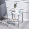 Square Clear Tempered Glass Sofa Side End Table Bedside Table with Storage Shelf