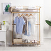 Bamboo Folding Clothes Rail 2 Tiers Hooks Bags Coat Stand Hanger Hallway Bedroom