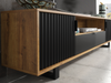 200cm Modern TV Unit | Oak Body | Black Matt Doors | Wave-Front Design