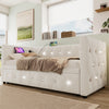 Daybed Velvet Sofabed 3ft Single Sofa Bed With Pull Out Trundle Guest Bed Beige