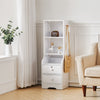 White Tall Cabinet Bedside Table Storage Narrow Chest of 2Drawer&Shelves Storage