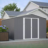 10X12FT Metal Garden Shed Apex Roof With Free Foundation Base Storage House Grey