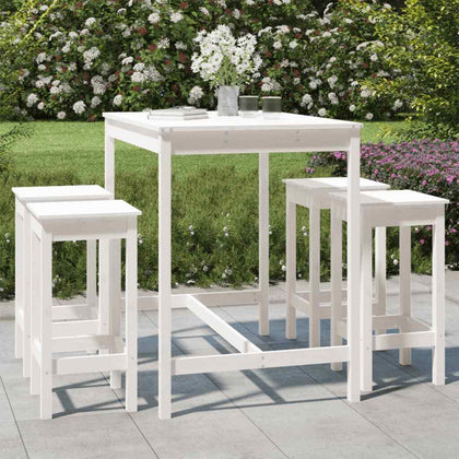 5 Piece Garden Bar Set White Solid Wood Pine T5O6