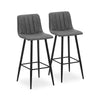 2 Faux Leather Bar Stools Grey with Stripe Padded Seat Metal Legs Kitchen Chairs