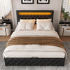 4ft6 Double Gas Lift Ottoman Storage Bed Frame w/ LED Lights Faux Leather Black