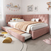 3ft Single Velvet Daybed with Trundle Bed, Upholstered Sofa Bed 90x190cm Pink