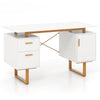 Computer Desk Home Office Desk with Floating Desktop & Dual Drawers White