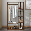 Rustic Bamboo Clothes Rail Garment Rack Corner Hanging Stand with Shelves