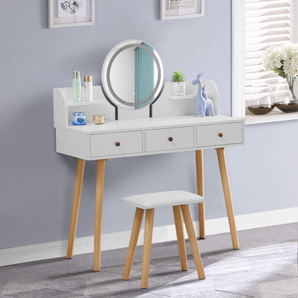 Modern Dressing Table with LED Lights Mirror White Vanity Make up Desk