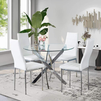 90cm Clear Tempered Glass Dining Round Coffee Dinner Table Kitchen Office Home