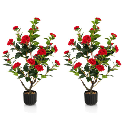 2 Pack Artificial Camellia Tree Faux Flower Plant Artificial Tree Home Decor