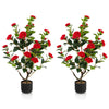 2 Pack Artificial Camellia Tree Faux Flower Plant Artificial Tree Home Decor