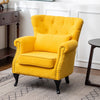 Chesterfield Wing Back Armchair Tub Button Back Yellow Fabric Upholstered Chair