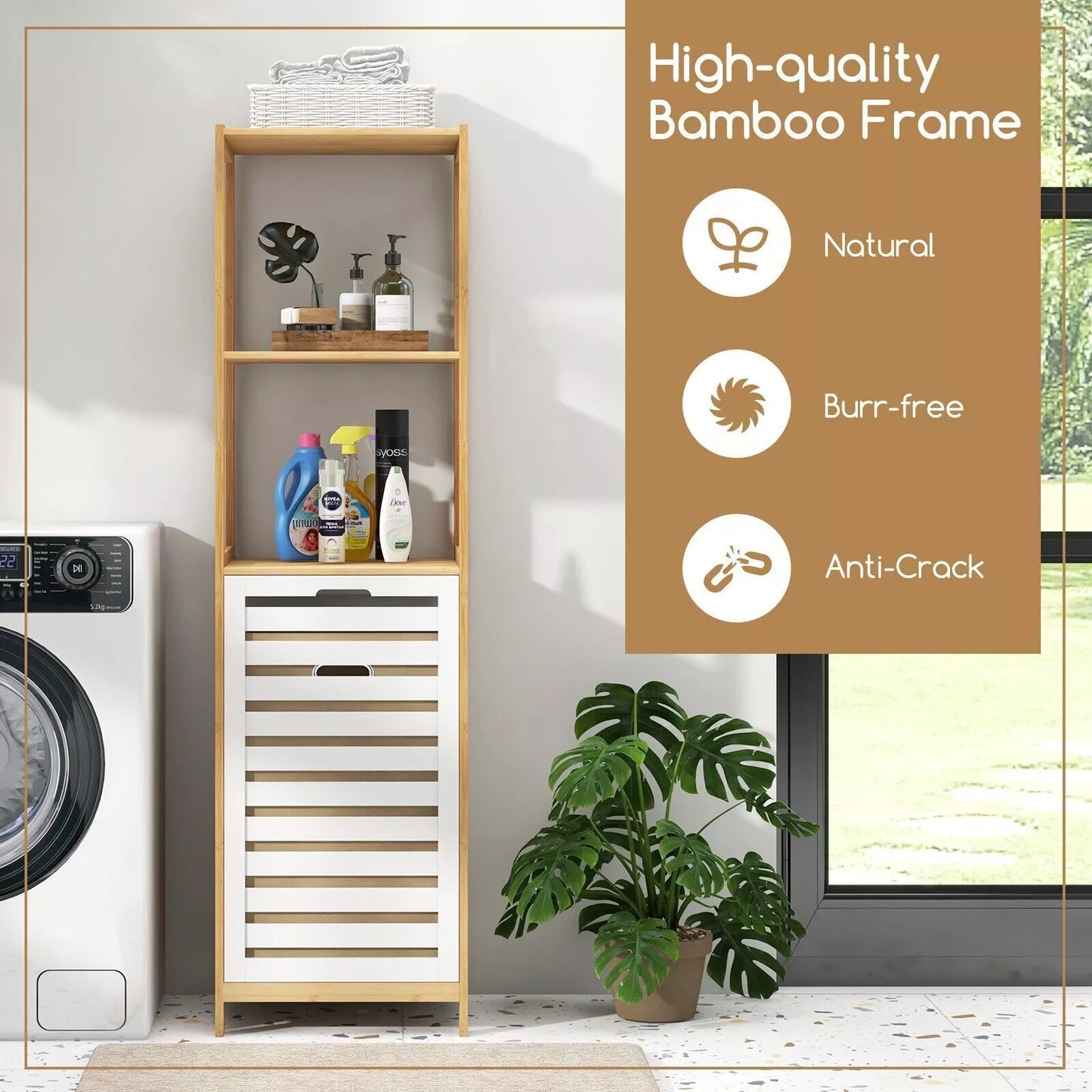 4-Tier Tilt-Out Laundry Hamper Bamboo Pull Out Laundry Hamper w/Shelves