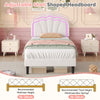 3ft Single Velvet White Upholstered Bed Frame w/ LED Headboard & Solid Wood Slat