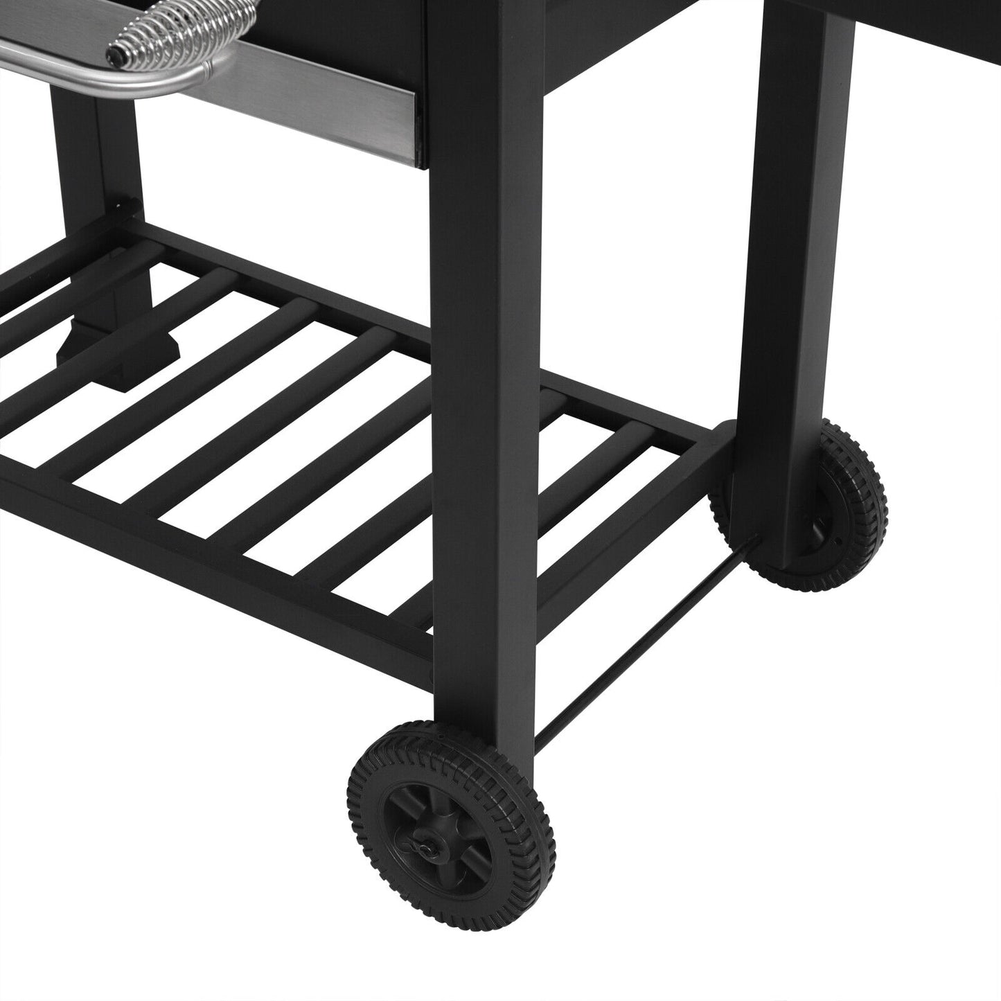 Garden Barbecue Grill Portable BBQ Trolley Grill with Thermometer Folding Shelf