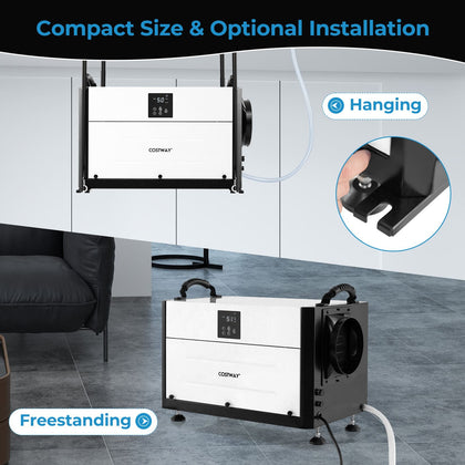 70L/Day Dehumidifier Commercial Dehumidifier w/Drain Hose-Black