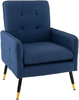 Armchair Blue Linen Fabric Tufted Back Metal Legs Upholstered Accent Chair
