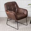 Retro Distressed Tan Leather Accent Chair Upholstered Armchair with Metal Legs