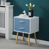 Blue Bedside Table 2 Drawers Modern Nightstand Cabinet Wood Legs Side Table