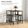 Bar Table Set 6PC Rustic Brown Counter Height Dining Table 4 Stools Steel Frame