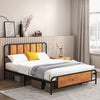 Farmhouse Style King Size Bed Frame with Steel Slat Support and Rustic Wood Pane