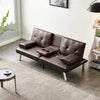 Sofa Bed Luxury PU Leather Manhattan 3 Seater Chrome Legs Recliner Settee Brown