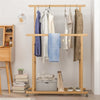 Bamboo Clothes Rail Double Hanging Garment Rack Storage Shelf W/ Wheels