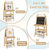 Kids Art Easel 3 in 1 Double-Sided Storage Easel Toddlers Wooden Easel-Natural