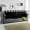 Convertible 3 Seater Velvet Fabric Grey Comfortable Storage Ottoman Sofa Bed