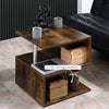 Wooden S-Shaped Cube Coffee Table - 2-Tier Storage Shelves, Rustic Brown Finish