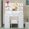 Wood Dressing Table Vanity Set Make up Desk with Dimmable LED Light Mirror Stool