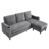 Grey L-Shaped Sofa w/3 Seater & Mobile Foot Stool, Modern Corner Sectional Couch