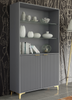 Display Cabinet I 175cm Sideboard I Grey Matt Gold Legs Doors I Glass Shelves