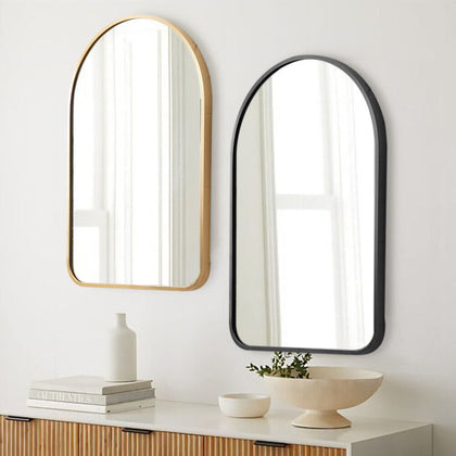 ARCH SHAPE WALL MIRROR BEDROOM BATHROOM HANGING MIRROR BALCK/GOLD METAL FRAME UK