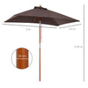 Wooden Patio Umbrella Parasol Garden Outdoor Sunshade 6 Ribs Brown UK