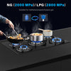 Gas Hob 77 cm 5 Burners Built-in Cooktop Gas Cooker Glass Ceramic Surface Black