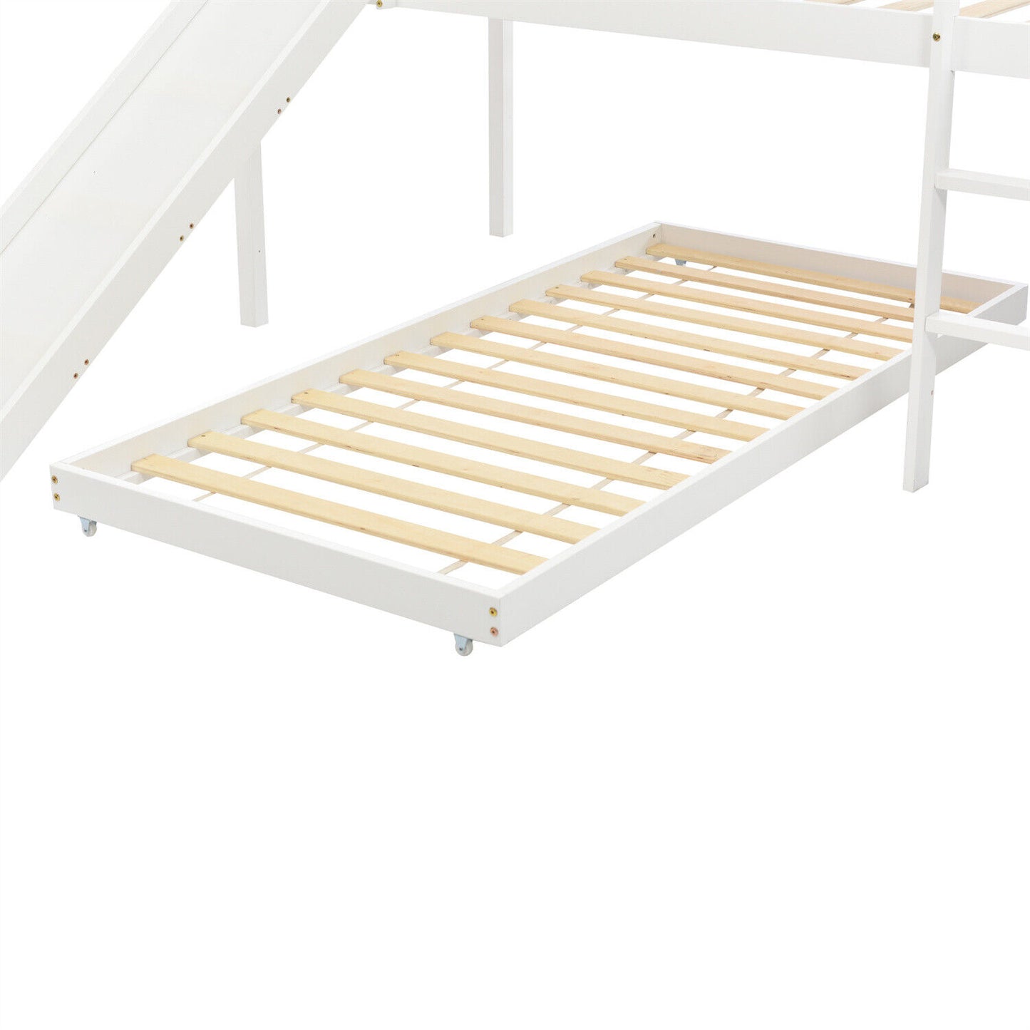 Kids Wooden Bunk Beds High Sleeper with Slide Ladder Cabin Bed 3FT Single White